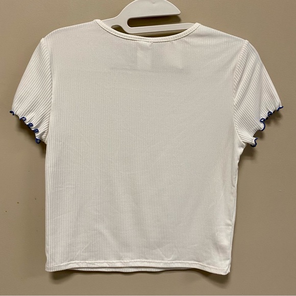 Reckless Hearts 💞 Sz L Ivory T Shirt Ribbed NWT - Picture 2 of 5